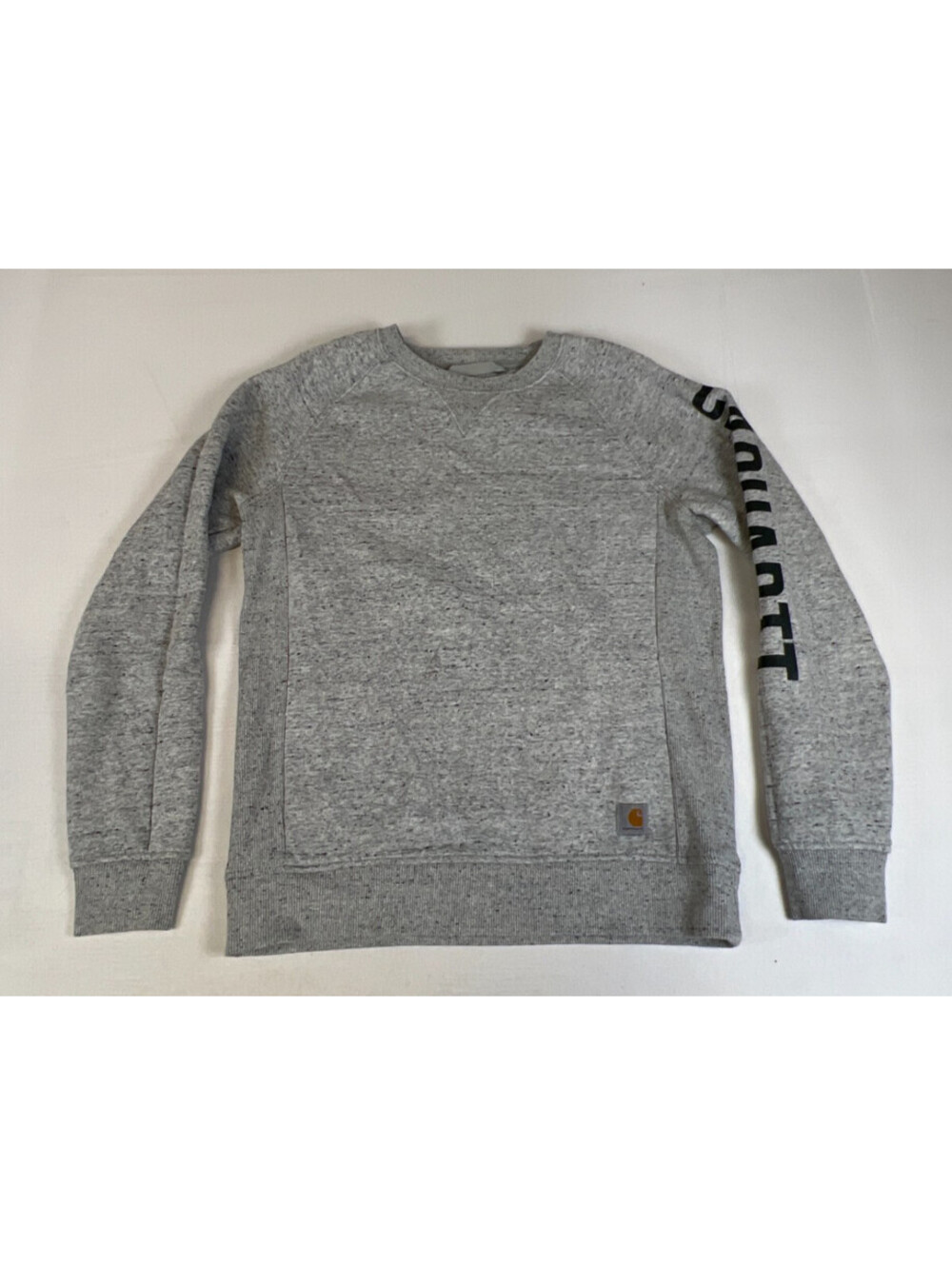 Carhartt Women S 4-6 Grey Speckled Fleece Crewneck Sweatshirt Sleeve Logo